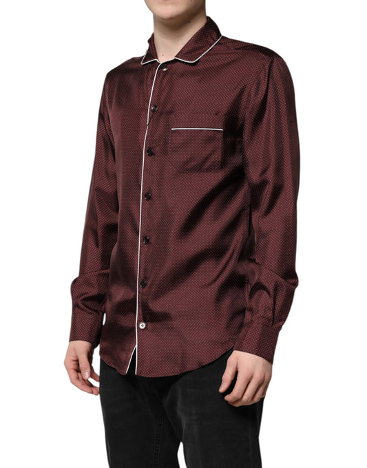 Dolce & Gabbana Men's Regular Fit Long-Sleeve Silk Shirt - Burgundy
