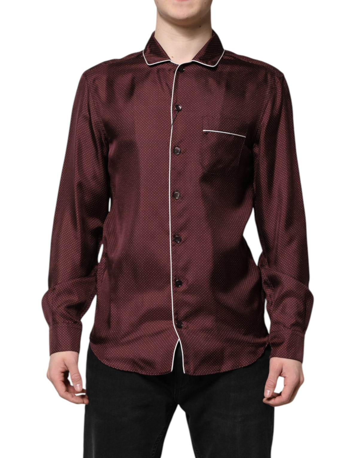 Dolce & Gabbana Men's Regular Fit Long-Sleeve Silk Shirt - Burgundy