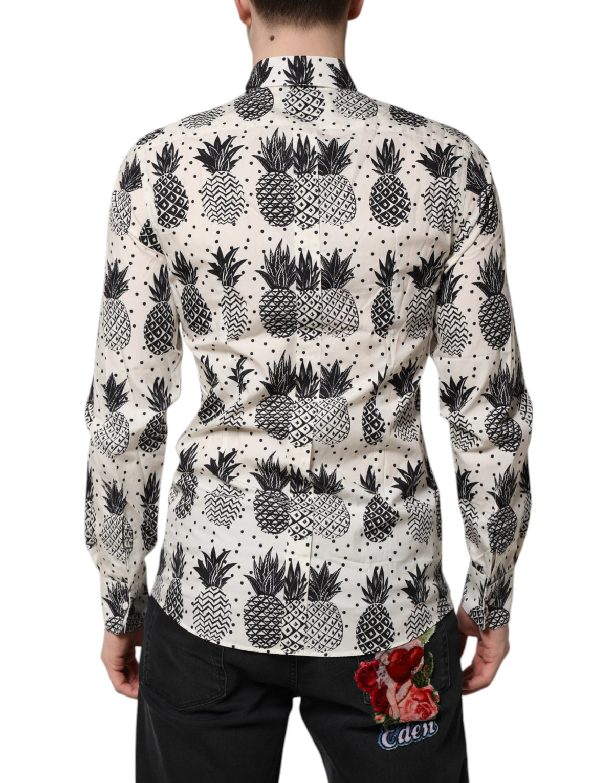 Dolce & Gabbana Men's Slim Long-Sleeve Cotton Shirt - Gold White Print