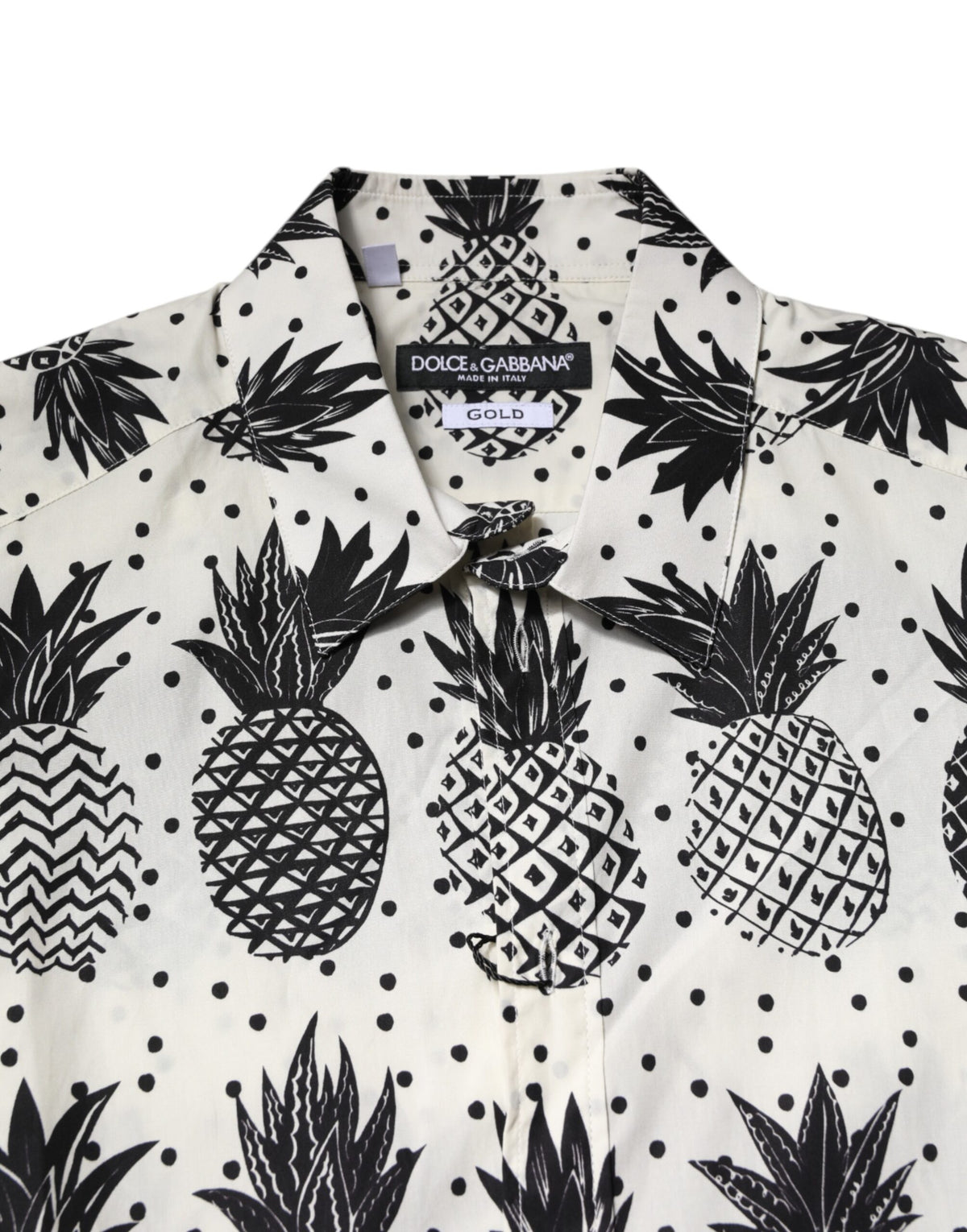 Dolce & Gabbana Men's Slim Long-Sleeve Cotton Shirt - Gold White Print