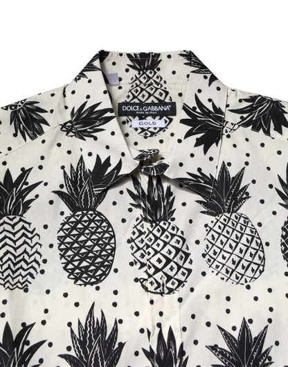 Dolce & Gabbana Men's Slim Long-Sleeve Cotton Shirt - Gold White Print