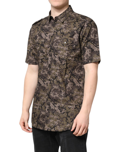 Dolce & Gabbana Men's Regular Fit Short-Sleeve Cotton Shirt - Gold Multicolor Camouflage