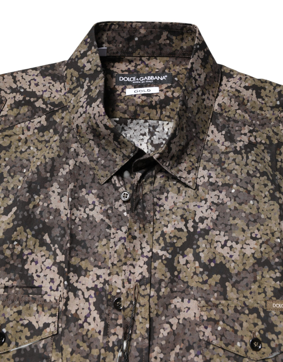 Dolce & Gabbana Men's Regular Fit Short-Sleeve Cotton Shirt - Gold Multicolor Camouflage