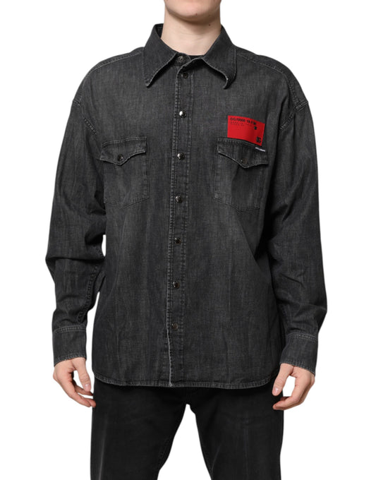 Dolce & Gabbana Men's Regular Fit Long-Sleeve Denim Cotton Shirt - Dark Gray