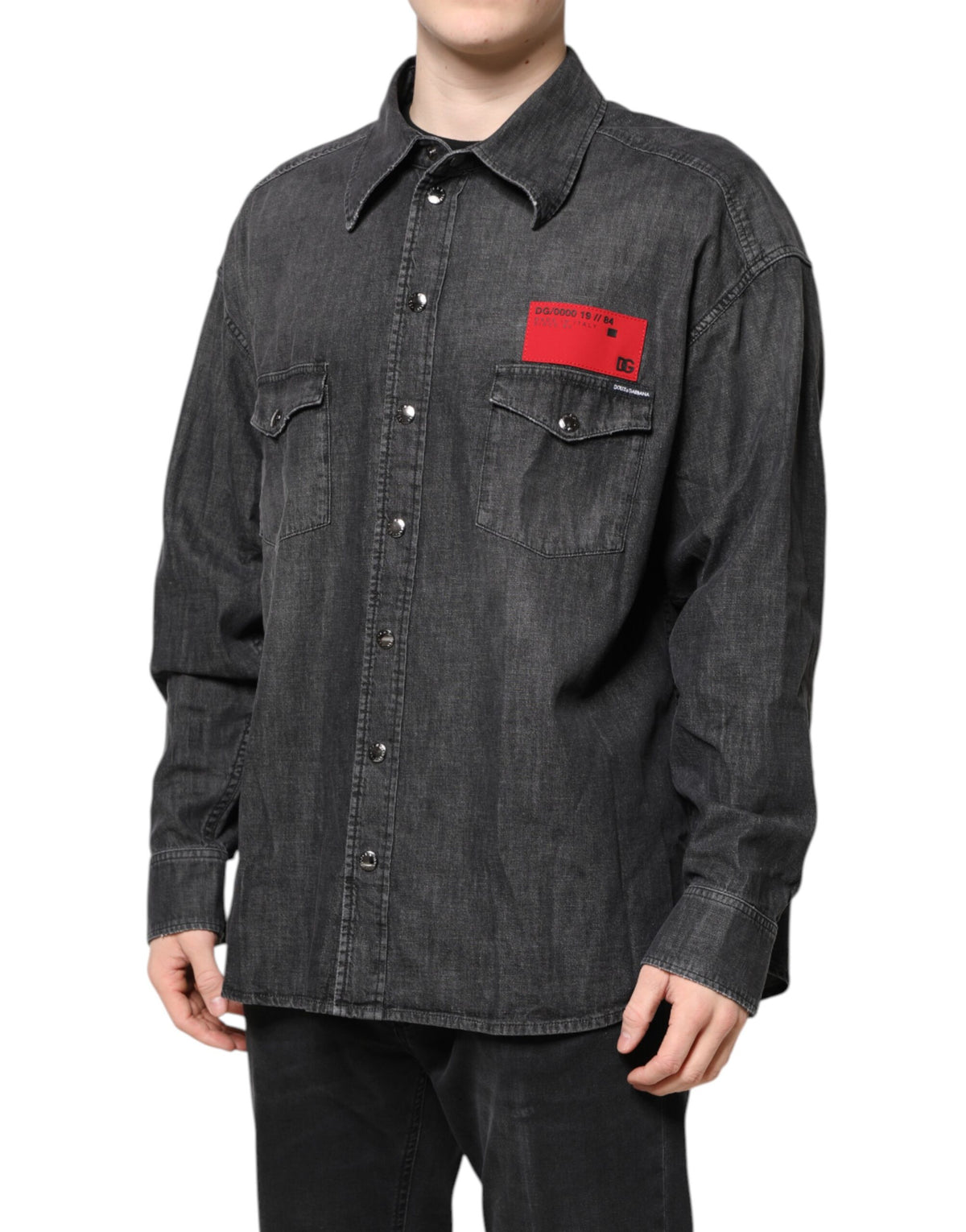 Dolce & Gabbana Men's Regular Fit Long-Sleeve Denim Cotton Shirt - Dark Gray