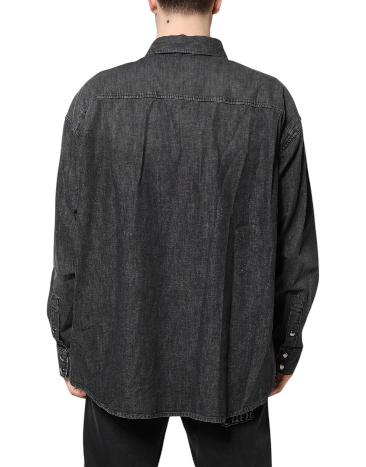 Dolce & Gabbana Men's Regular Fit Long-Sleeve Denim Cotton Shirt - Dark Gray