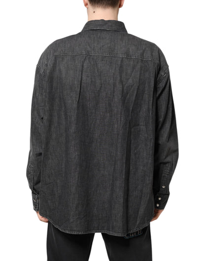 Dolce & Gabbana Men's Regular Fit Long-Sleeve Denim Cotton Shirt - Dark Gray