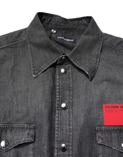 Dolce & Gabbana Men's Regular Fit Long-Sleeve Denim Cotton Shirt - Dark Gray