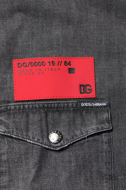 Dolce & Gabbana Men's Regular Fit Long-Sleeve Denim Cotton Shirt - Dark Gray