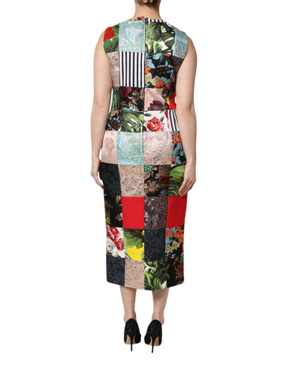 Dolce & Gabbana Women's Sheath Sleeveless Nylon Polyester Cotton & Silk Dress - Multicolor Patchwork