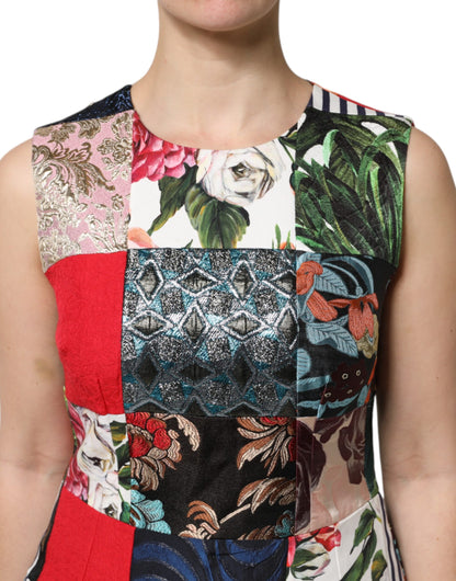Dolce & Gabbana Women's Sheath Sleeveless Nylon Polyester Cotton & Silk Dress - Multicolor Patchwork