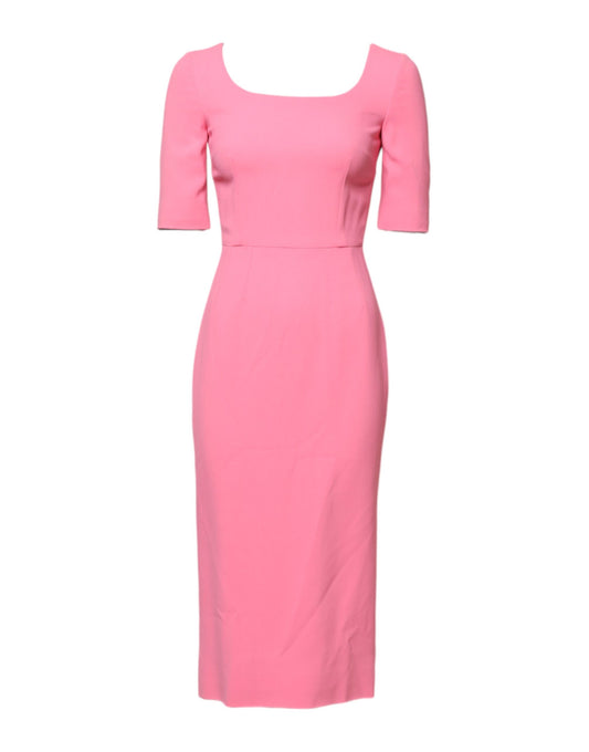 Dolce & Gabbana Pink Viscose Short Sleeve Sheath Midi Dress