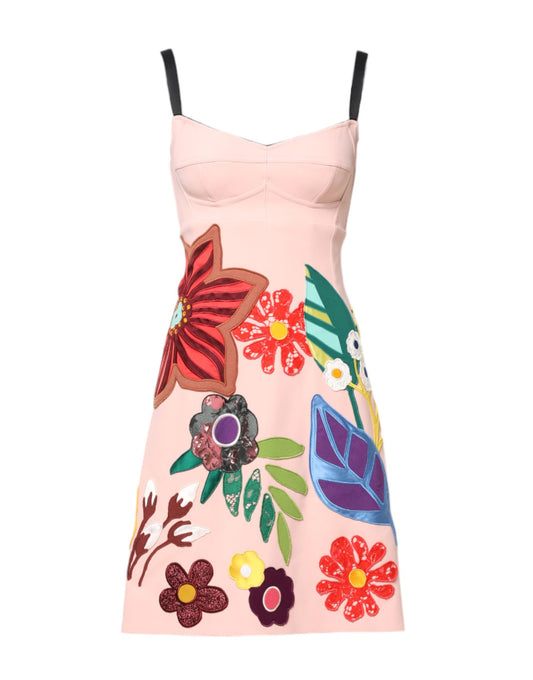 Dolce & Gabbana Women's A Line Sleeveless Silk Viscose Nylon & Acetate Mini Dress - Pink Floral Print