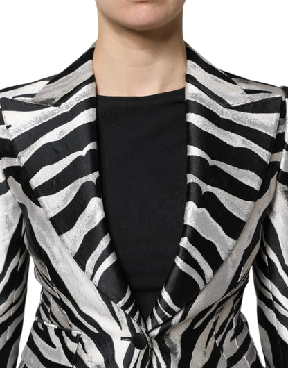 Dolce & Gabbana Black White Polyester Women Blazer Jacket