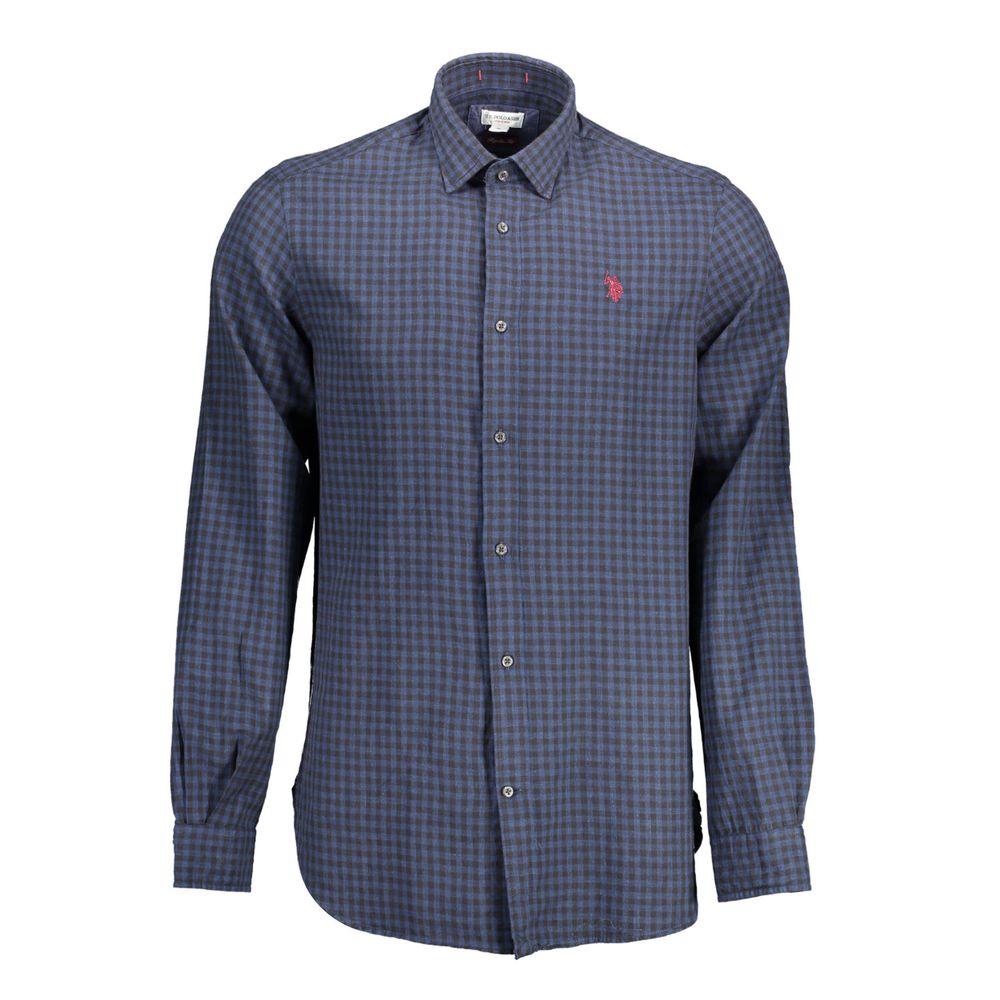 Polo Shirt by U.S. POLO ASSN. for men in cotton blue & patterned presents a distinguished silhouette, showcasing a sophisticated and distinguished long-sleeve for a truly distinguished finish.
