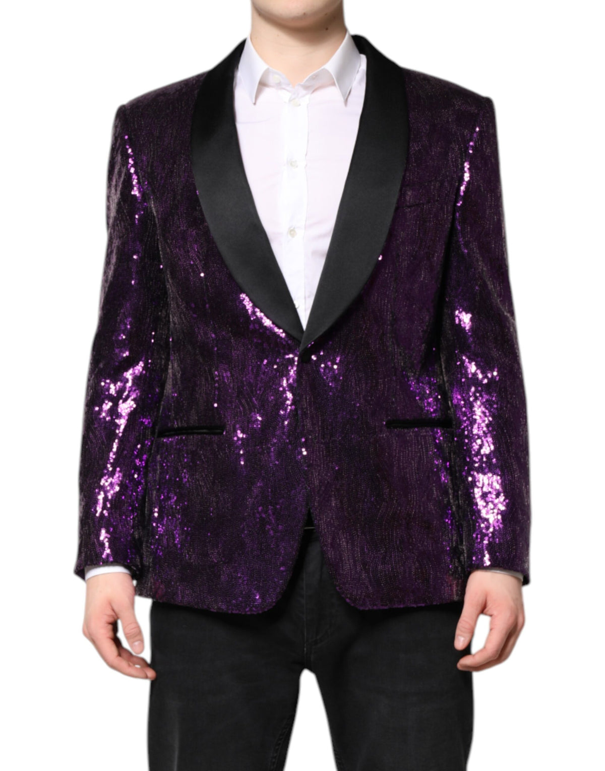Dolce & Gabbana Men's Single Breasted Silk Nylon & Sequins Blazer - Purple