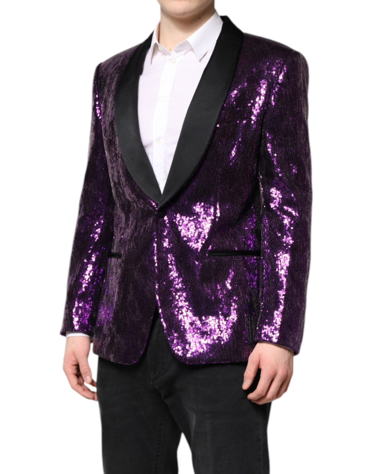 Dolce & Gabbana Men's Single Breasted Silk Nylon & Sequins Blazer - Purple