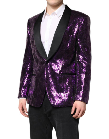 Dolce & Gabbana Men's Single Breasted Silk Nylon & Sequins Blazer - Purple