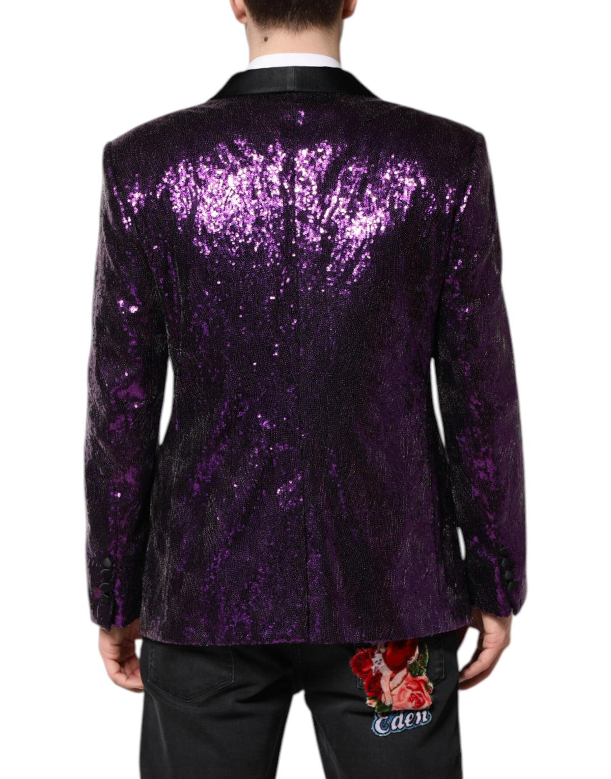 Dolce & Gabbana Men's Single Breasted Silk Nylon & Sequins Blazer - Purple