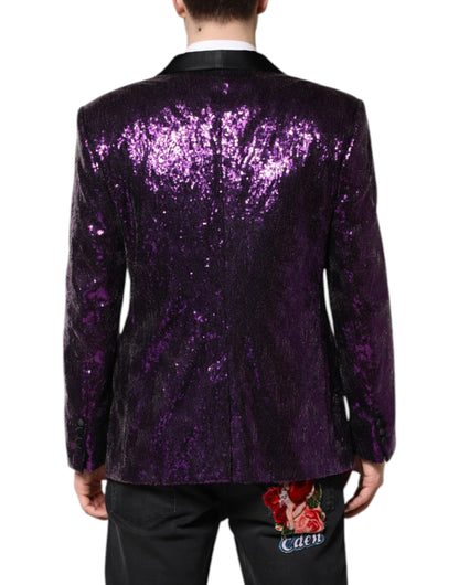 Dolce & Gabbana Men's Single Breasted Silk Nylon & Sequins Blazer - Purple