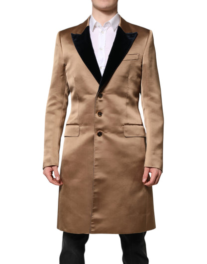 Dolce & Gabbana Brown Silk Single Breasted Trench Coat  Jacket