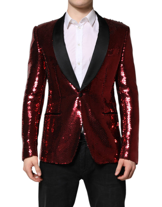 Dolce & Gabbana Men's Single Breasted Silk Nylon & Sequins Blazer - Red