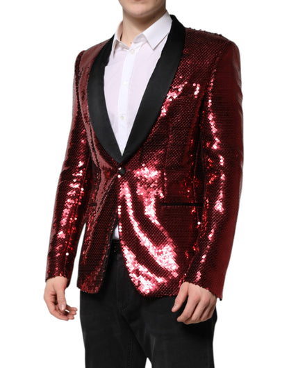 Dolce & Gabbana Men's Single Breasted Silk Nylon & Sequins Blazer - Red