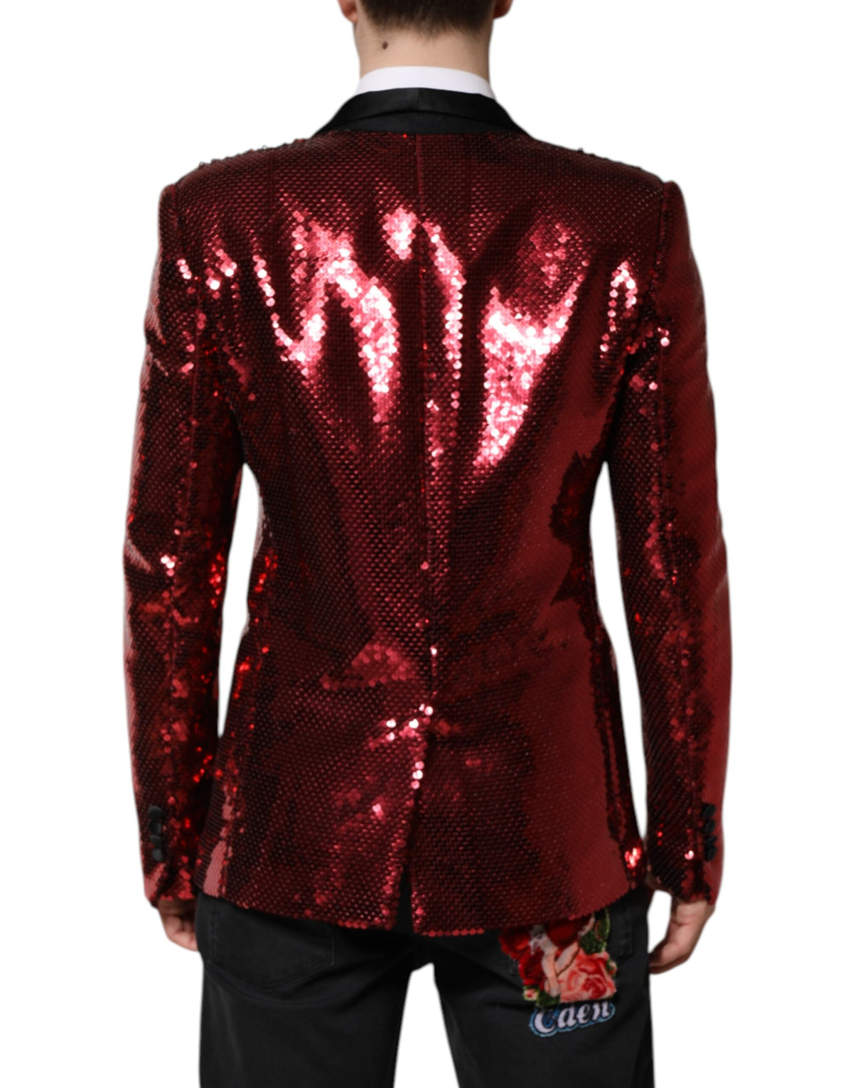 Dolce & Gabbana Men's Single Breasted Silk Nylon & Sequins Blazer - Red
