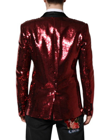 Dolce & Gabbana Men's Single Breasted Silk Nylon & Sequins Blazer - Red