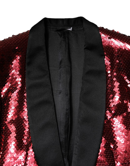 Dolce & Gabbana Men's Single Breasted Silk Nylon & Sequins Blazer - Red