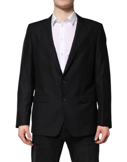 Dolce & Gabbana Men's Single Breasted Virgin Wool Viscose & Silk Blazer - Black Dark Blue