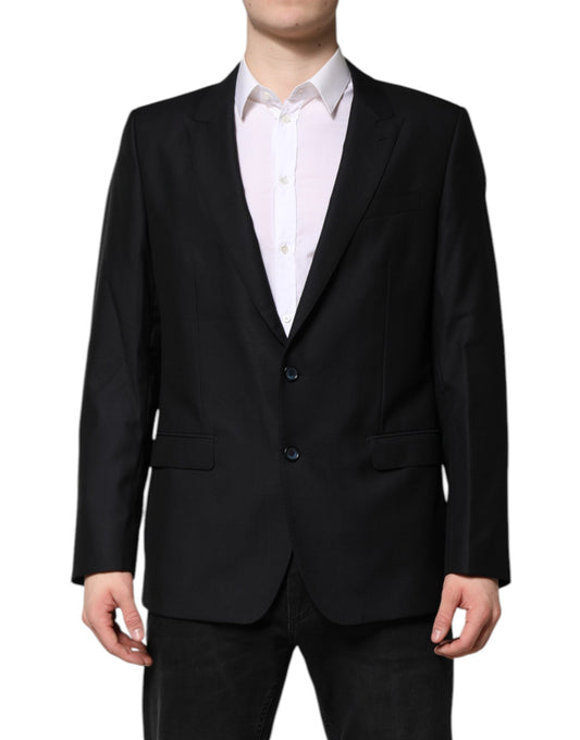 Dolce & Gabbana Men's Single Breasted Virgin Wool Viscose & Silk Blazer - Black Dark Blue