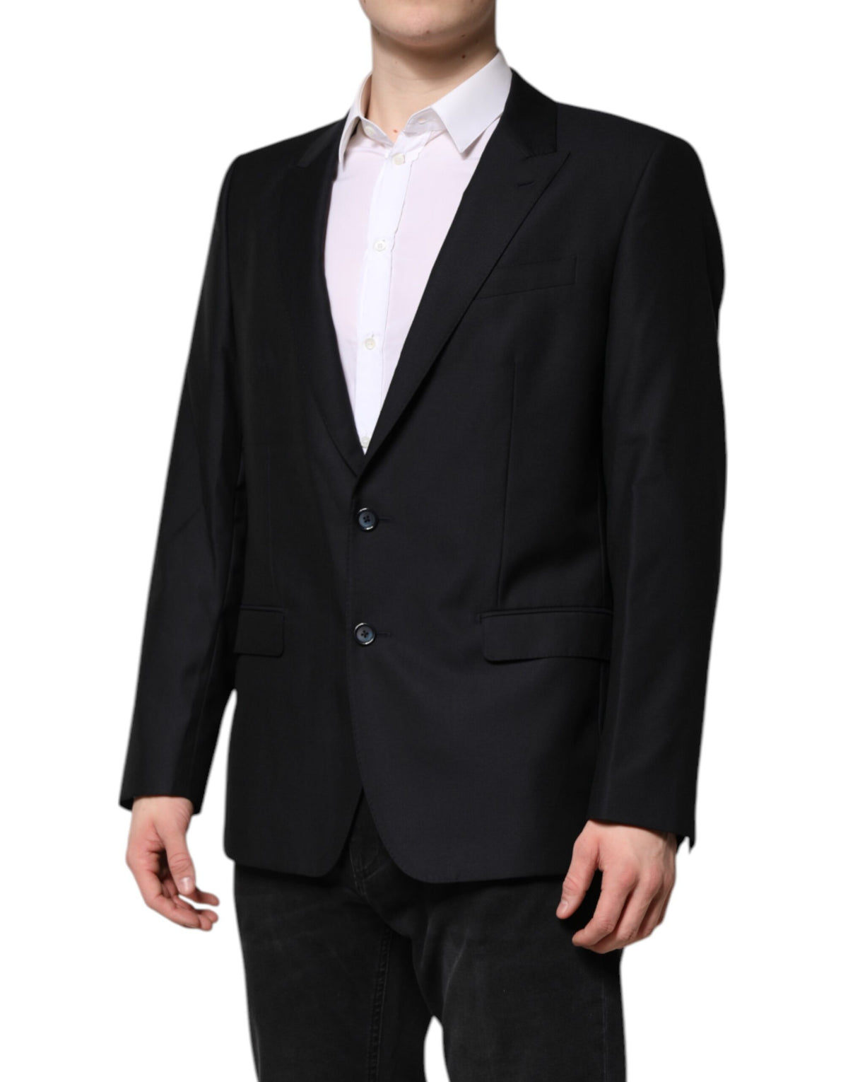 Dolce & Gabbana Men's Single Breasted Virgin Wool Viscose & Silk Blazer - Black Dark Blue