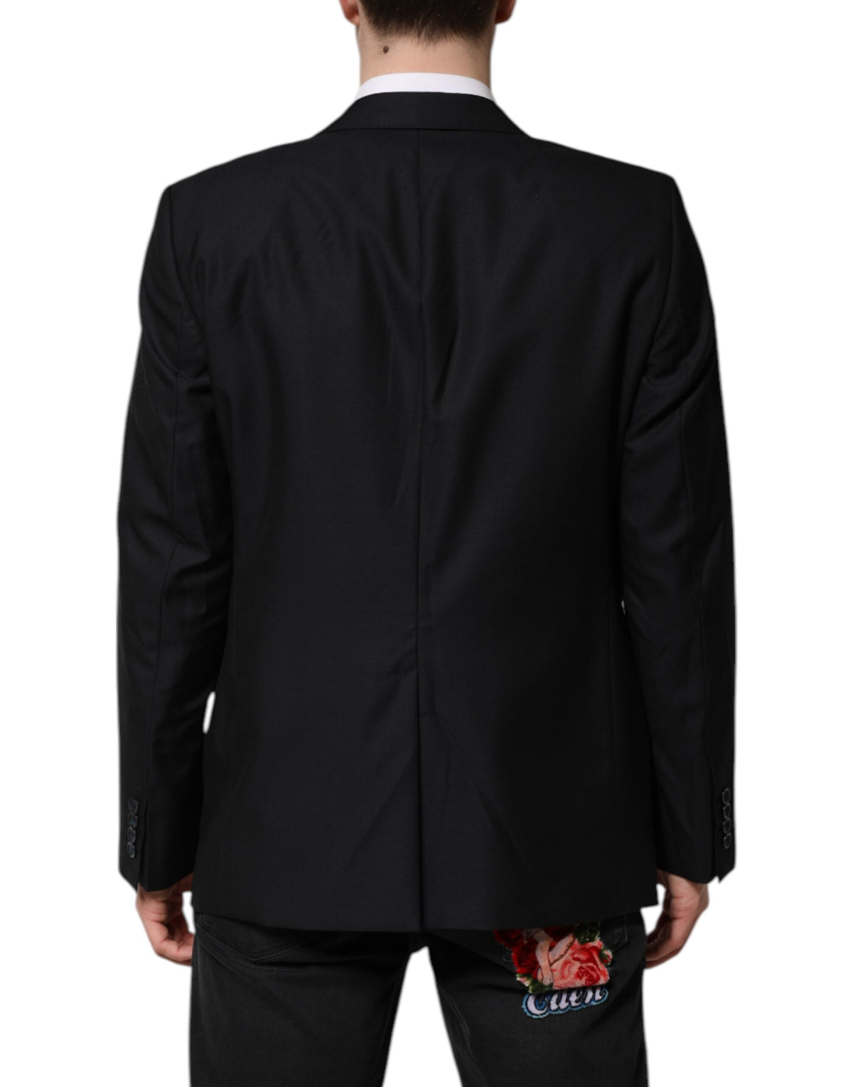 Dolce & Gabbana Men's Single Breasted Virgin Wool Viscose & Silk Blazer - Black Dark Blue