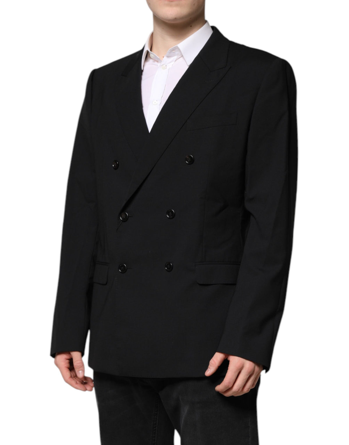 Dolce & Gabbana Men's Double Breasted Virgin Wool Viscose & Silk Blazer - Black