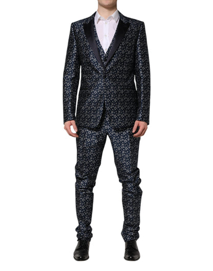 Dolce & Gabbana Star Men's Slim Nylon Polyester Viscose & Silk Pant Suit - Dark Blue Jacquard