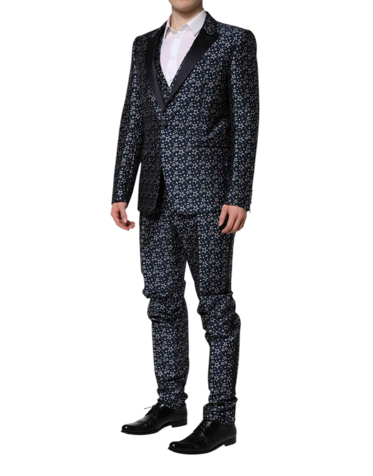 Dolce & Gabbana Star Men's Slim Nylon Polyester Viscose & Silk Pant Suit - Dark Blue Jacquard