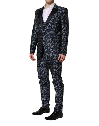 Dolce & Gabbana Star Men's Slim Nylon Polyester Viscose & Silk Pant Suit - Dark Blue Jacquard