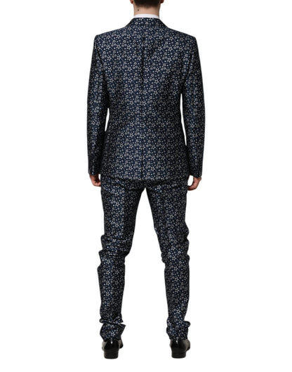 Dolce & Gabbana Star Men's Slim Nylon Polyester Viscose & Silk Pant Suit - Dark Blue Jacquard