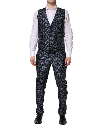 Dolce & Gabbana Star Men's Slim Nylon Polyester Viscose & Silk Pant Suit - Dark Blue Jacquard