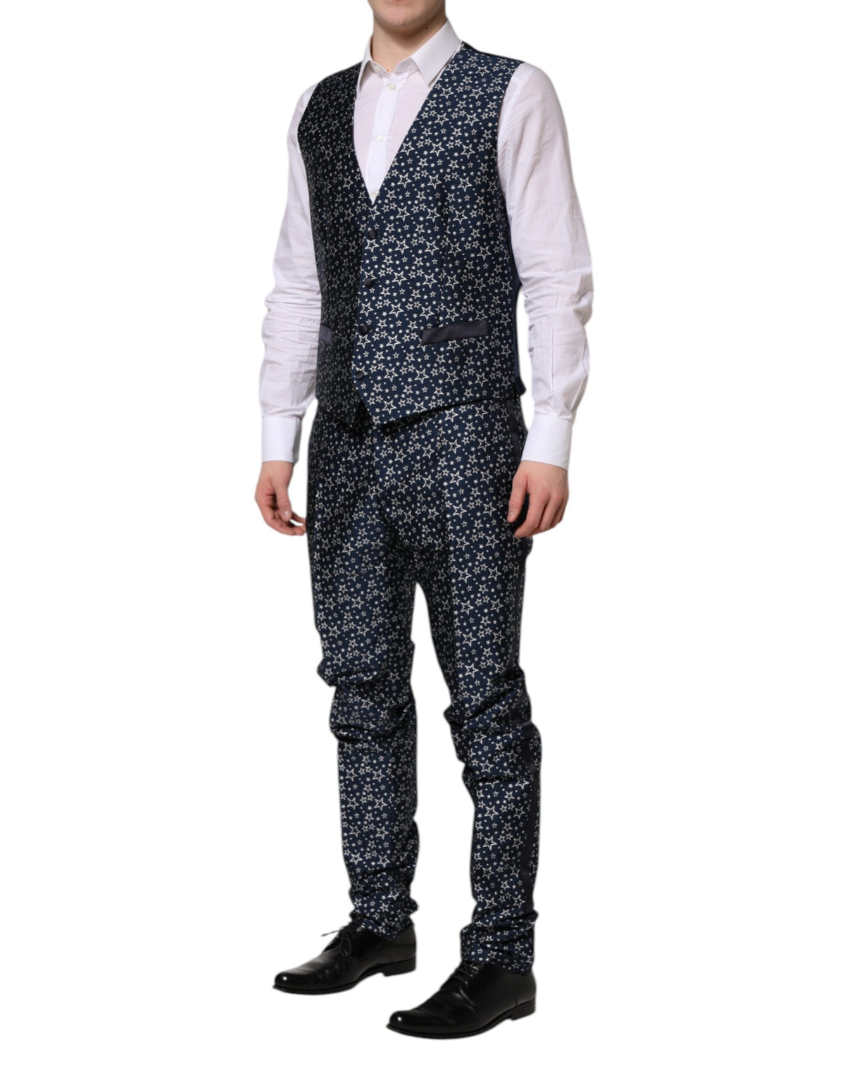 Dolce & Gabbana Star Men's Slim Nylon Polyester Viscose & Silk Pant Suit - Dark Blue Jacquard