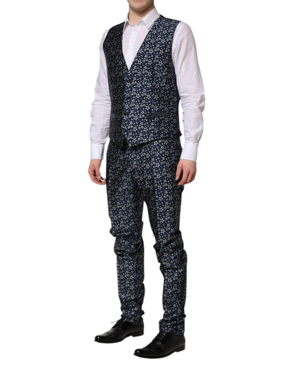 Dolce & Gabbana Star Men's Slim Nylon Polyester Viscose & Silk Pant Suit - Dark Blue Jacquard