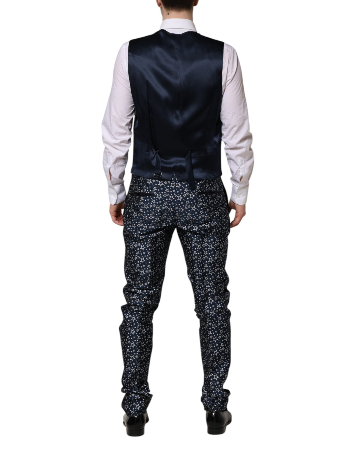 Dolce & Gabbana Star Men's Slim Nylon Polyester Viscose & Silk Pant Suit - Dark Blue Jacquard