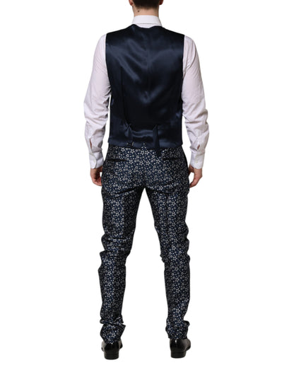 Dolce & Gabbana Star Men's Slim Nylon Polyester Viscose & Silk Pant Suit - Dark Blue Jacquard