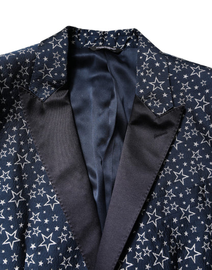 Dolce & Gabbana Star Men's Slim Nylon Polyester Viscose & Silk Pant Suit - Dark Blue Jacquard