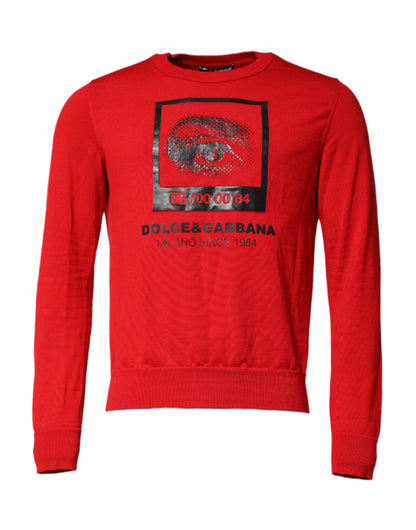 Dolce & Gabbana Men's Regular Fit Crew Neck Polyester Polyurethane & Virgin Wool Sweater - Red Print