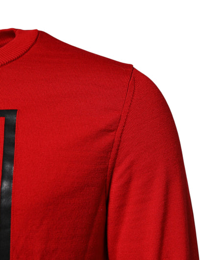 Dolce & Gabbana Men's Regular Fit Crew Neck Polyester Polyurethane & Virgin Wool Sweater - Red Print
