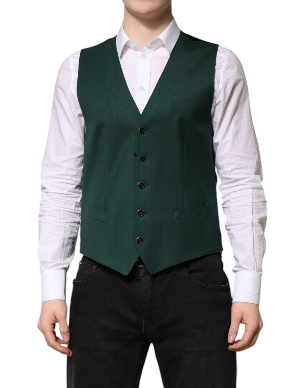 Dolce & Gabbana Men's Single Breasted Virgin Wool & Silk Vest - Green
