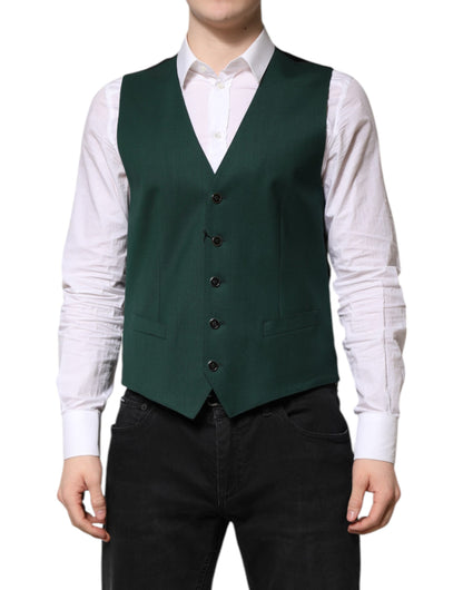 Dolce & Gabbana Men's Single Breasted Virgin Wool & Silk Vest - Green