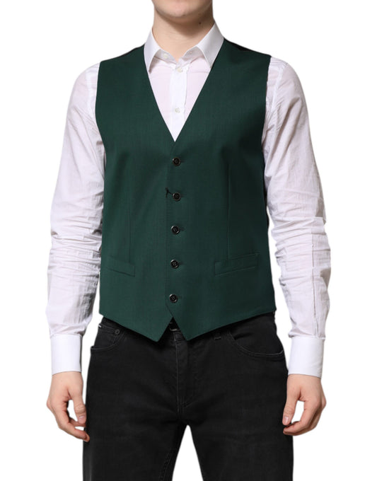 Dolce & Gabbana Men's Single Breasted Virgin Wool & Silk Vest - Green